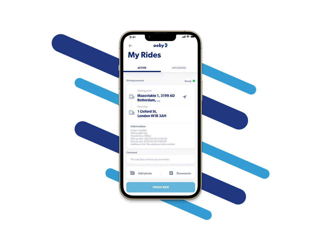 The My Rides screen in the Oeby Driver App