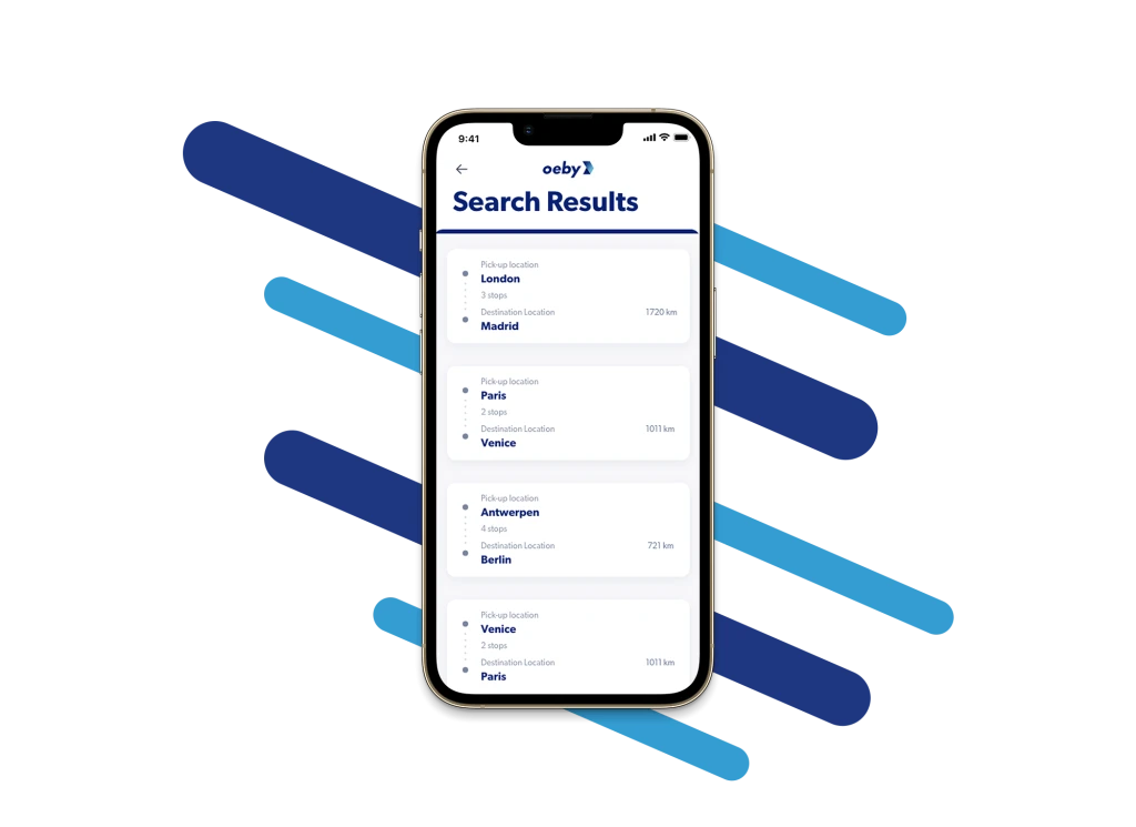 Search results in the Oeby Driver App